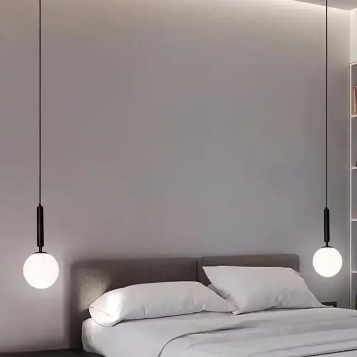 Lustre moderne boule de verre pendentif LED lumières chambre décor salle à manger chevet suspension 