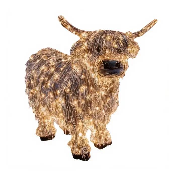 Ornement de vache des Highlands lumineux à LED, statue de bétail scintillante pour décoration intéri