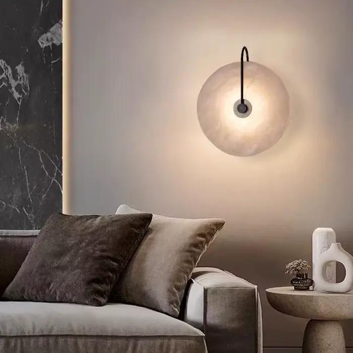 Lampe murale décorative moderne en marbre, appliques murales circulaires en pierre LED, pour couloir