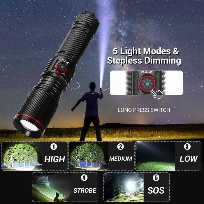 Lampe de poche Led haute puissance, Portable, Rechargeable, Zoom, batterie intégrée, torche de Campi