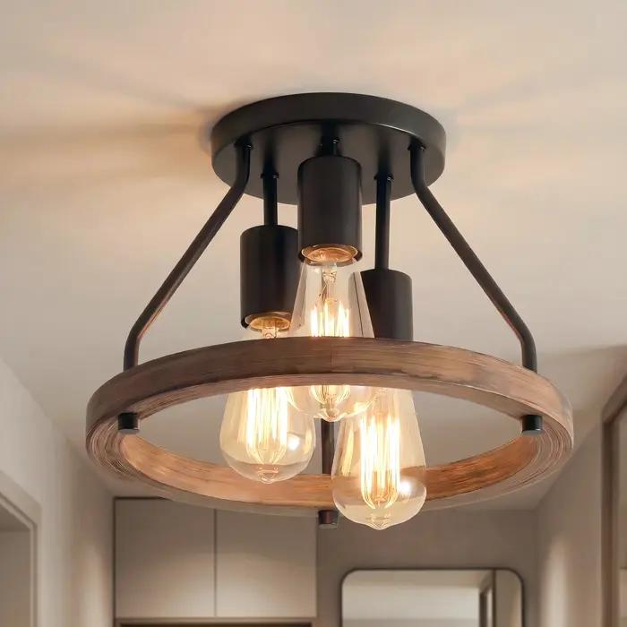 Plafonnier rond noir pour couloir, luminaire de plafond encastré industriel rétro à intensité variab