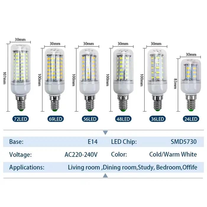 Lampe LED E27 E14 AC 220V 230V 5730SMD, ampoule LED en maïs 24 36 48 56 69 72LED, lustre, bougie, éc