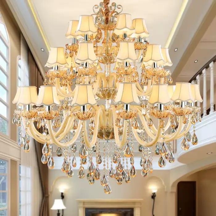 Lustre de luxe en cristal ambre et argent, grand lustre moderne, décoration de la maison, éclairage 