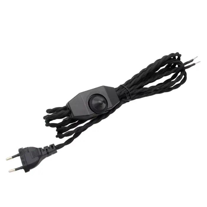 2m 3 mètres AC 220V-250V Vintage prise ue cordons d'alimentation câble torsadé rétro avec variateur