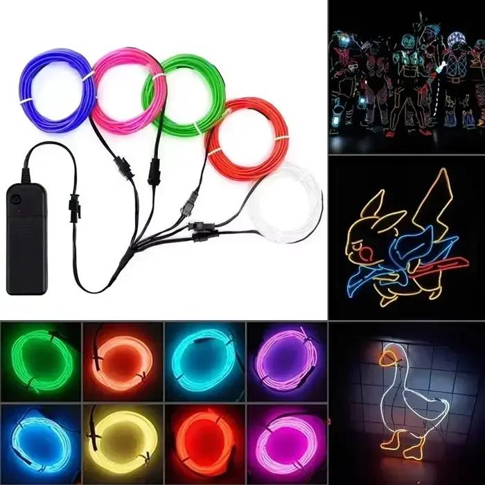 Bande lumineuse fluo flexible à LED, 1m/3m/5m, câble EL Shoous, pour décoration de robe, de fête, à 