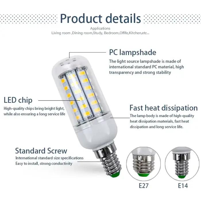 Lampe LED E27 E14 AC 220V 230V 5730SMD, ampoule LED en maïs 24 36 48 56 69 72LED, lustre, bougie, éc