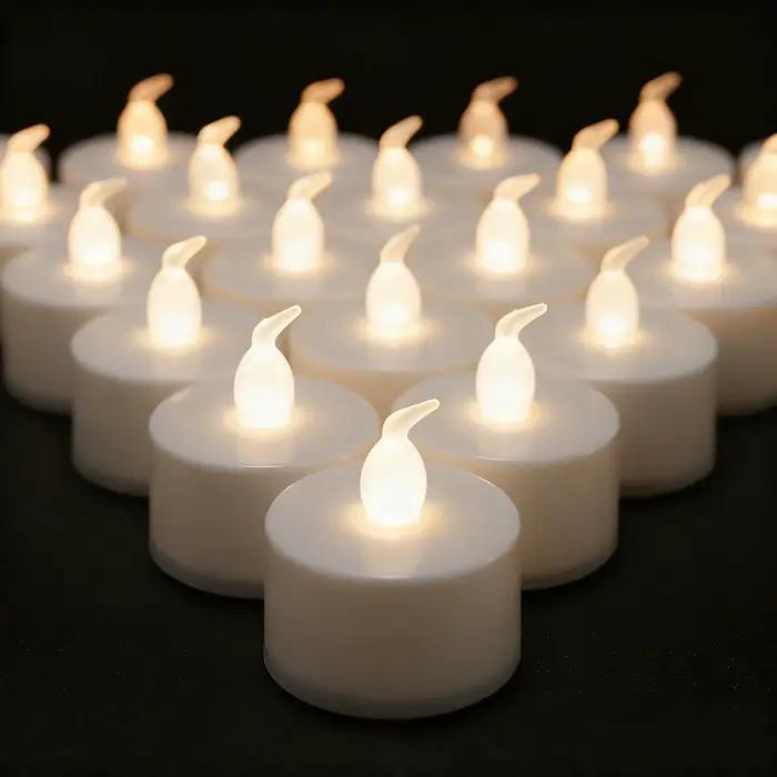 Bougies chauffe-plat LED sans flamme, jaune chaud/blanc, alimentées par batterie, pour décoration d'