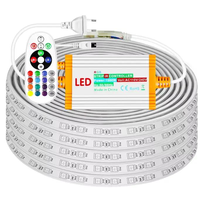 Bande lumineuse LED RGB dimmable 220V, étanche, 10M 30M 50M, ruban LED flexible RGB 5050, éclairage 