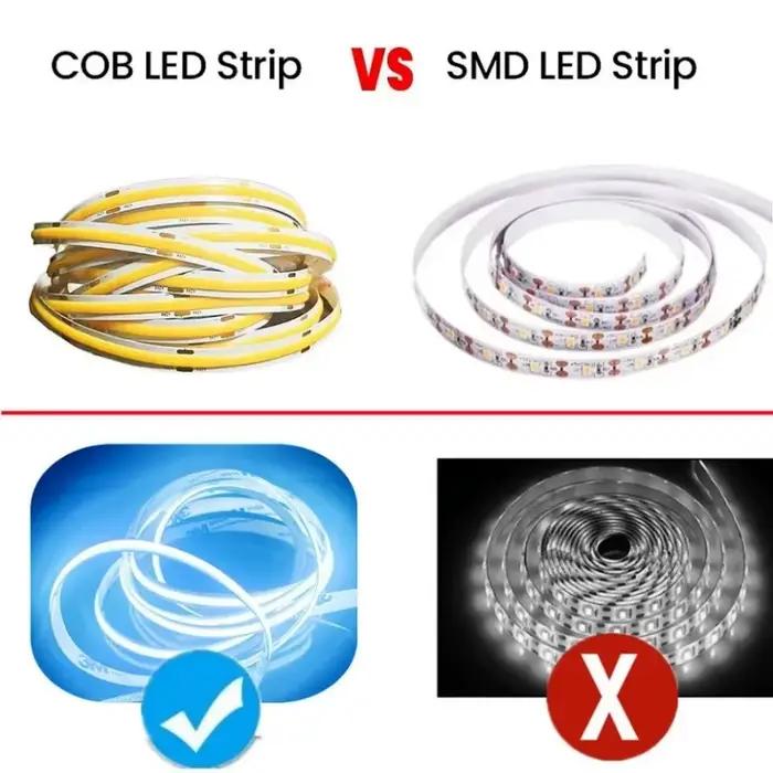 Bande lumineuse LED COB ultra fine avec prise CC, éclairage linéaire à intensité variable, décoratio