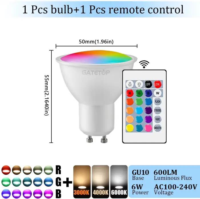 Ampoule de projecteur LED RGB GU10, télécommande 24 touches, variable 6W AC220V 110V, changement col