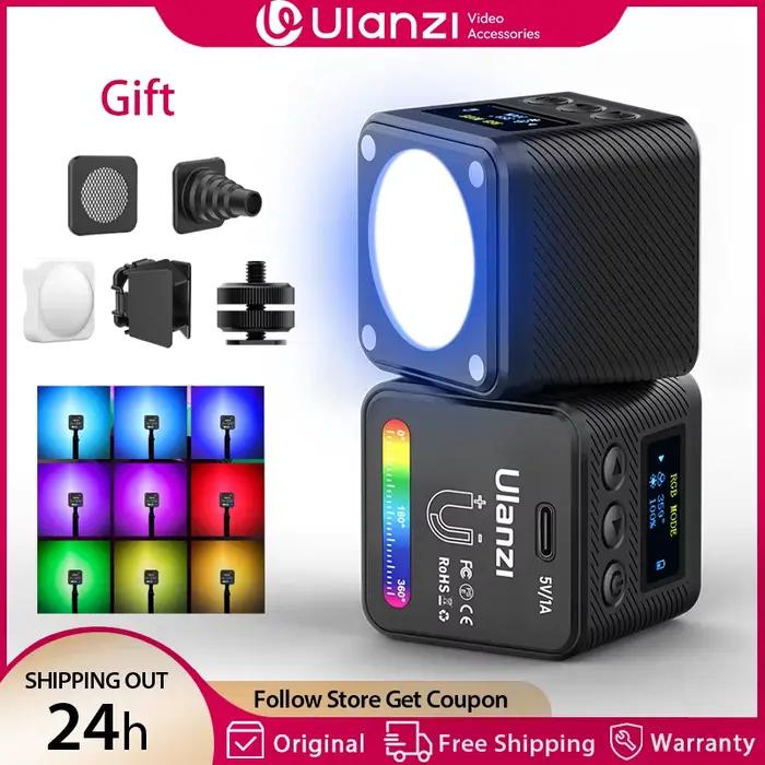 Lampe vidéo Ulanzi L2 RVB Mini COB 360 °   Lumière magnétique polychrome avec diffuseur pour apparei