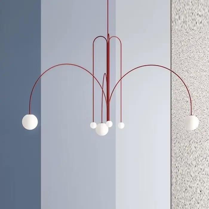 Plafonnier géométrique post-moderne rouge en forme de boule de verre, design minimaliste, luminaire 