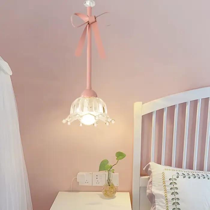 Lampe LED Suspendue en Céramique Rose avec Nministériels d Papillon, Luminaire Décoratif de Plafond,