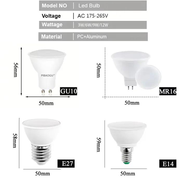10 pièces GU10 E27 E14 MR16 GU5.3 Lampada LED ampoule 3W 6W 9W 12W 220V Bombillas lampe à LED projec
