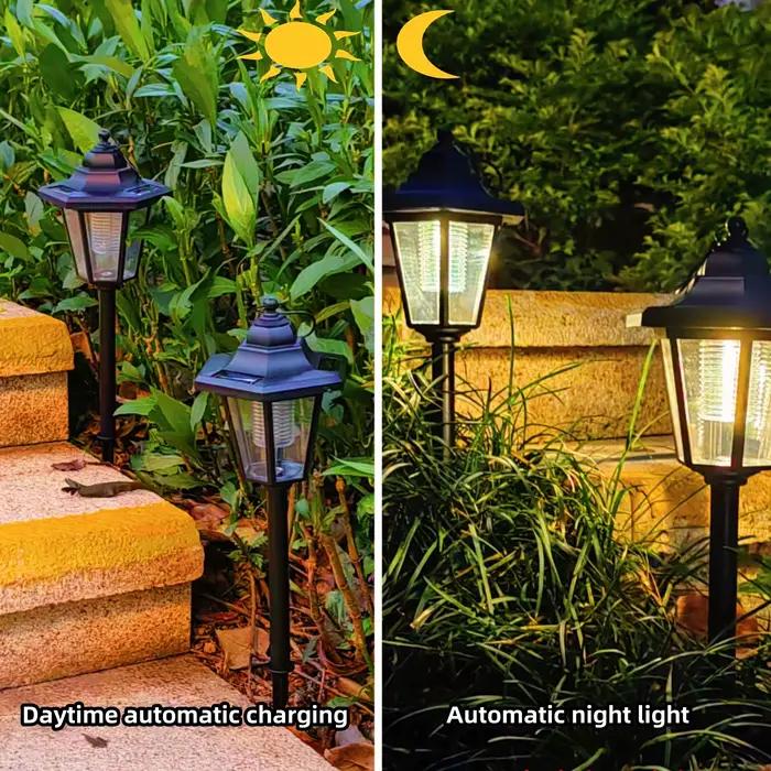 Paquet de 2 lampes solaires LED hexagonales Vintage, décor de cour de jardin de voie extérieure, mat