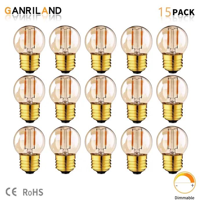 GANRILAND Lot de 15 Ampoule LED E27 1W G40 Globe Clair Ambre  Blanc chaud 2200K Lamp 360 degrés 220V