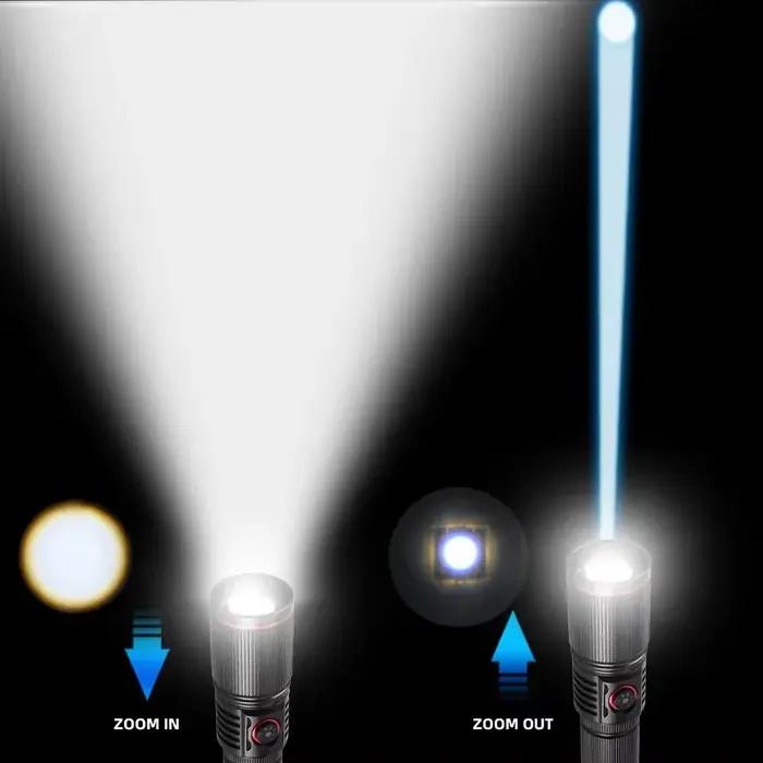 Lampe de poche Led haute puissance, Portable, Rechargeable, Zoom, batterie intégrée, torche de Campi