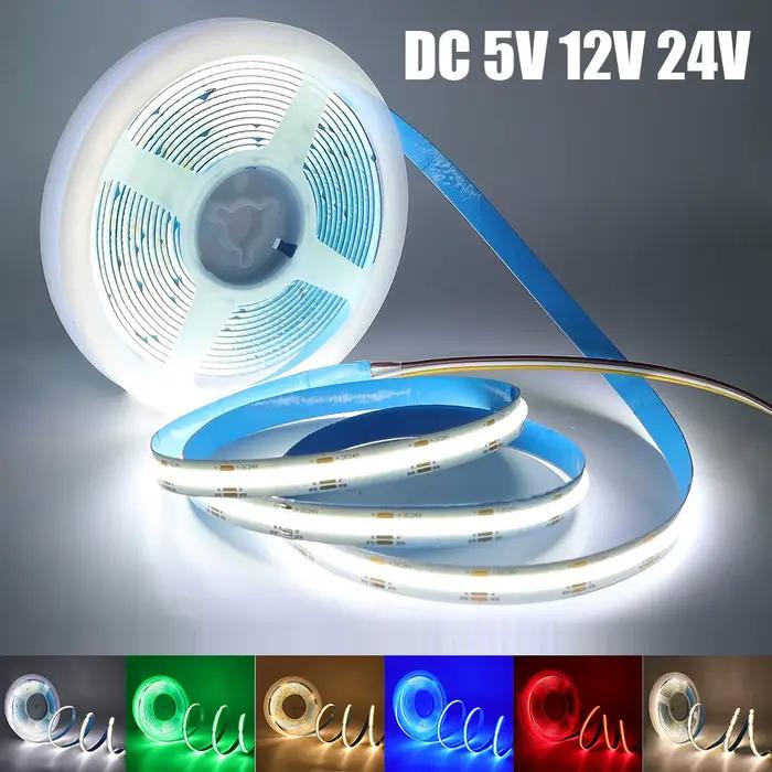 Bande lumineuse LED COB haute densité RA90 320 LED, 5V 12V 24V, Nature chaude, blanc froid, rouge, b