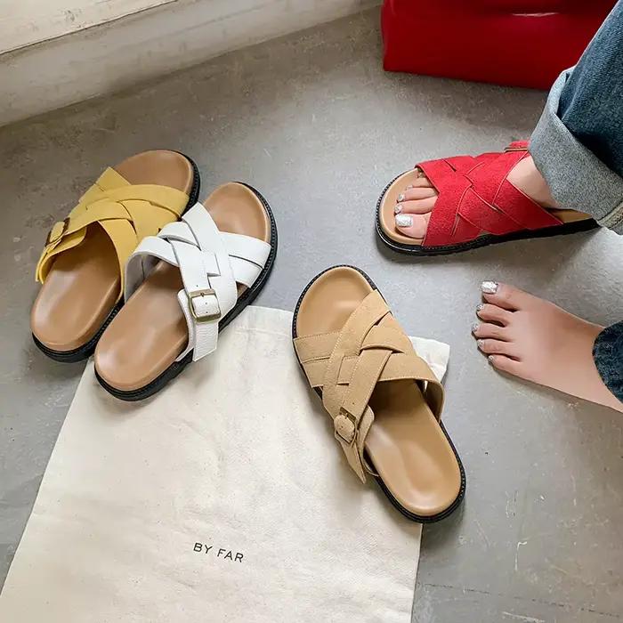 QUTAA 2025 Sexy femmes sandales chaussures plates talons été pantoufles Slingbacks bout ouvert en cu