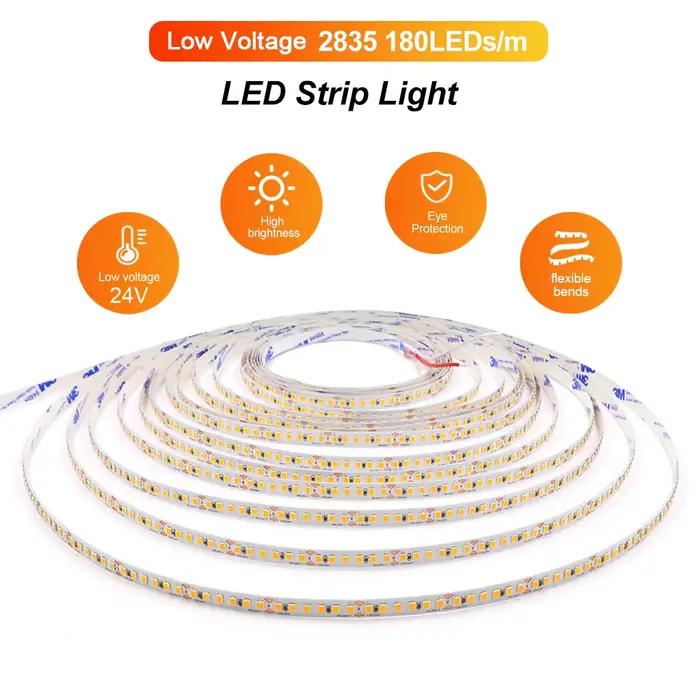 Bande lumineuse LED SMD2835 12V 24V 5M, lampe à ruban flexible, haute luminosité, 120 180 240LEDs/m,
