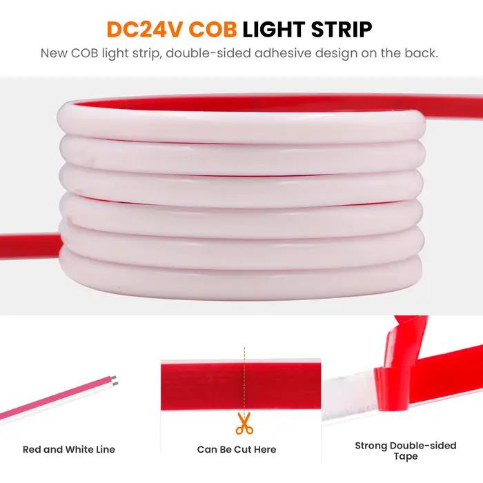 Tuya Wifi Smart COB LED bande lumineuse IP68 étanche COB LED bande 12V 24V 320leds Dimmable Flexible