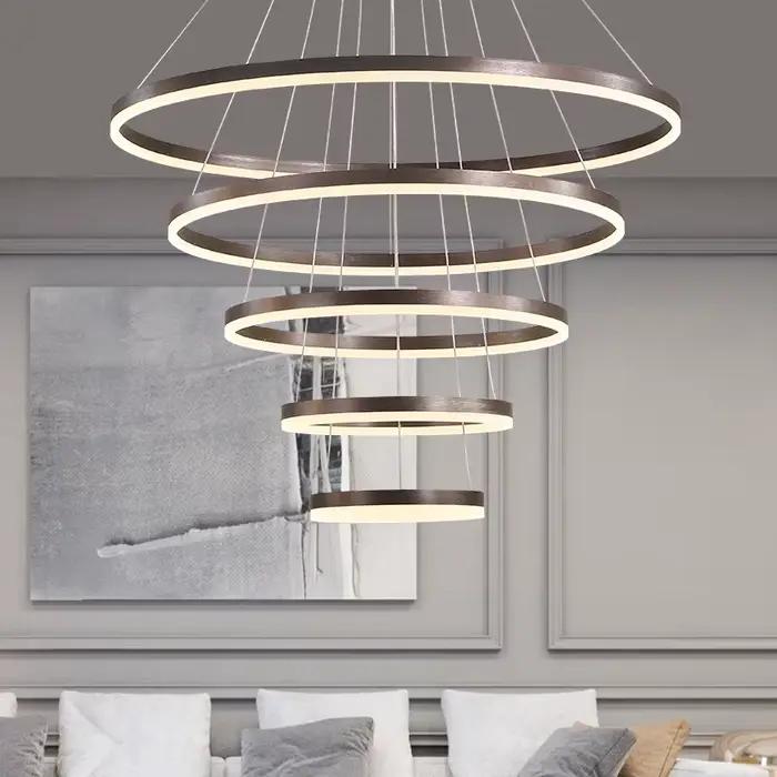 Moderne 5 anneau rond lustres de plafond pour salon salle à manger escalier suspension lampe Led déc