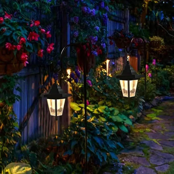 Paquet de 2 lampes solaires LED hexagonales Vintage, décor de cour de jardin de voie extérieure, mat