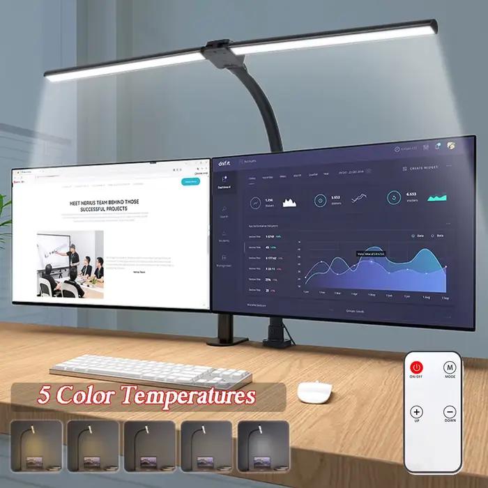 Lampe de bureau LED à double tête avec télécommande, lampe de table d'architecte à intensité variabl