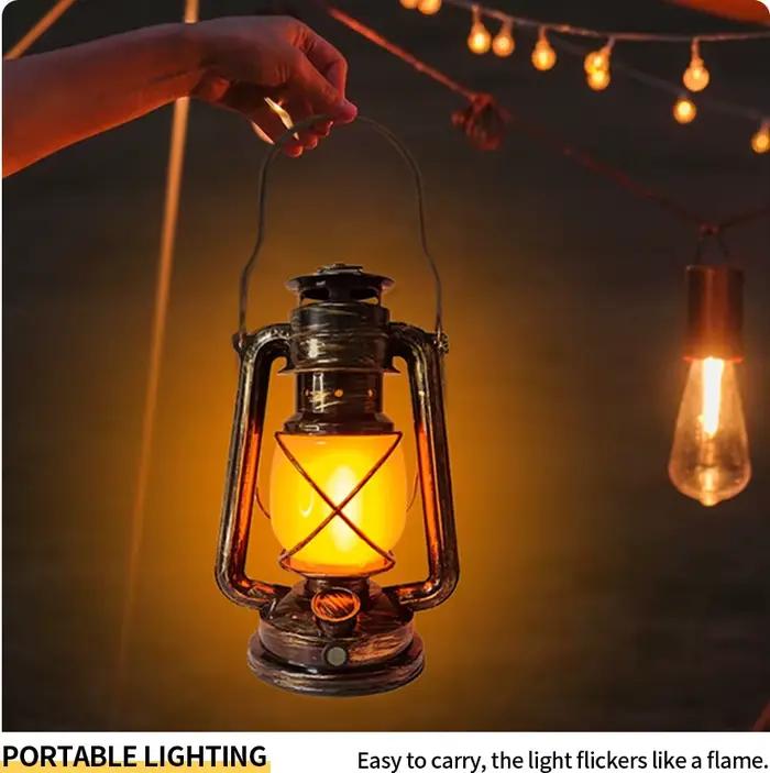Nouveau Lanterne Vintage lampe de Camping Portable avec effet de flamme 3 modes d'éclairage lumière 