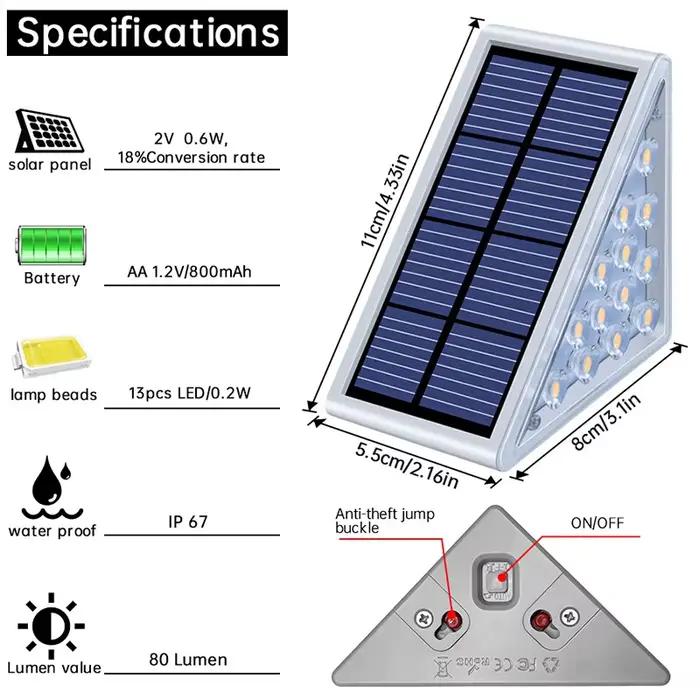Lampe LED Solaire Étanche IP67 avec Lentille Antivol, Éclairage d'Extérieur, Idéal pour un Jardin, u