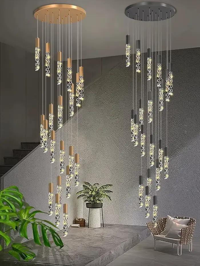 Nouveau lustre d'escalier LED moderne Duplex Loft spirale Long lustre créatif Villa salon chambre su