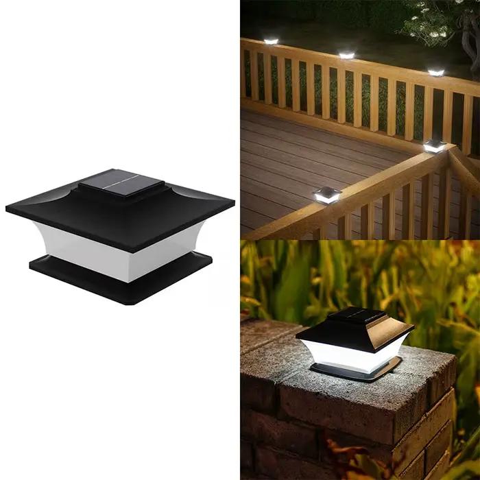 Coquille noire poteau solaire lumière supérieure 2LED IP65 lampe de clôture extérieure poteau pont c