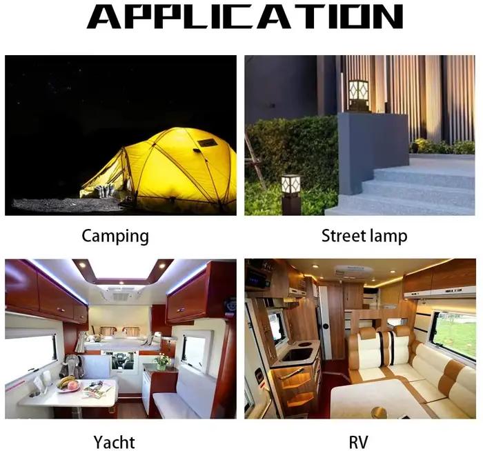 Ampoule de systèmes solaires à LED, lampe de porche d'auvent, lampe extérieure de remorque de campin