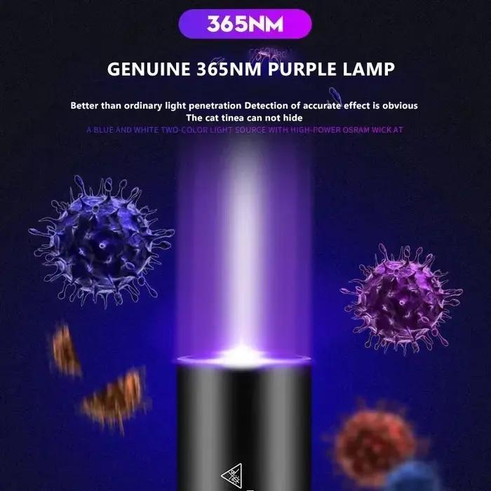 Lampe de poche ultraviolette Rechargeable par USB 365nm, lampe de détection de champignons en mousse