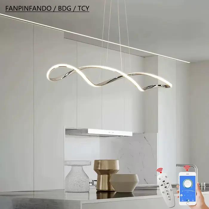 Lustre LED Moderne avec Télécommande - Hauteur Réglable 92cm & Variateur d'Intensité - Éclairage de 