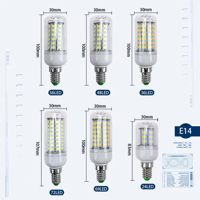 E27 LED ampoule lampes E14 maïs lumière 24 36 48 56 69 72leds haute luminosité Lampada AC 220V SMD 5