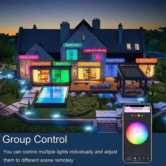 Tuya WiFi plafonnier intelligent RGBCW Led plafonniers lustre 24W 220V chambre salon décoration avec
