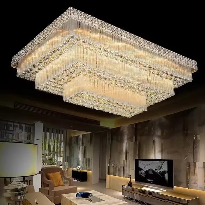 Plafonniers rectangulaires à LED pour salon, lampe de lustre en gros, suspension corrigée par or, sa