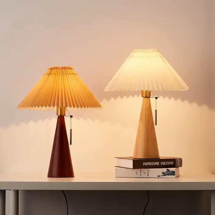 Lampe de Table rétro en bois massif, style nordique Vintage plissé, pour chambre à coucher, chevet, 