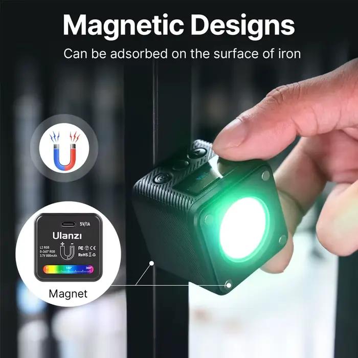 Lampe vidéo Ulanzi L2 RVB Mini COB 360 °   Lumière magnétique polychrome avec diffuseur pour apparei