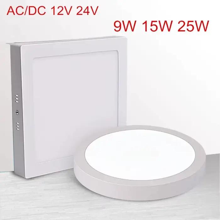 Panneau lumineux LED 9W 15W 25W, Downlight rond/carré AC/DC 12V 24V, lampe de plafond à LED pour écl