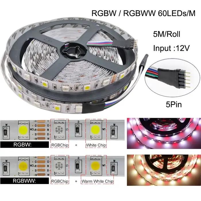 Bande LED 5050 DC 12V 24V RGB blanc chaud 5 mètres bande lumineuse Flexible étanche 60LED/ruban écla