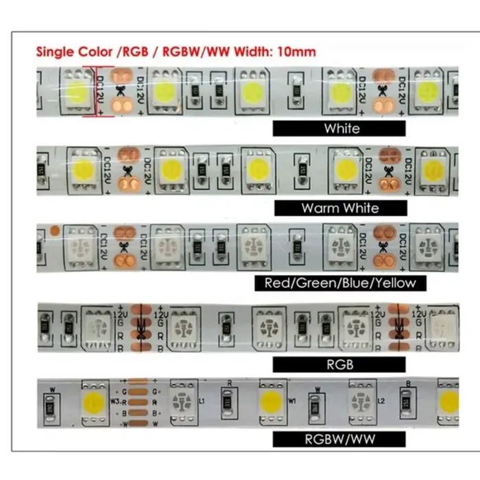 Bande LED 5050 DC 12V 24V RGB blanc chaud 5 mètres bande lumineuse Flexible étanche 60LED/ruban écla
