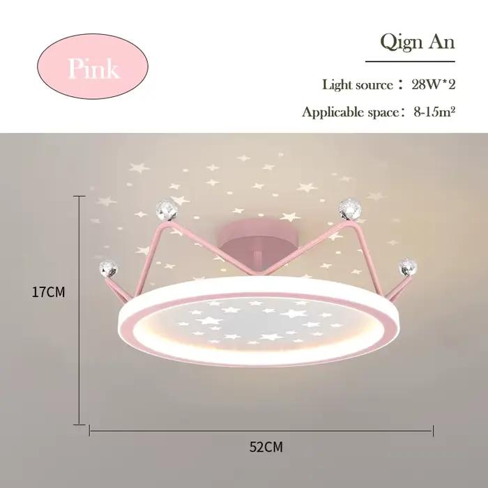 Plafonniers de chambre de princesse rose, projection étoilée, lampe de couronne, moderne, romantique