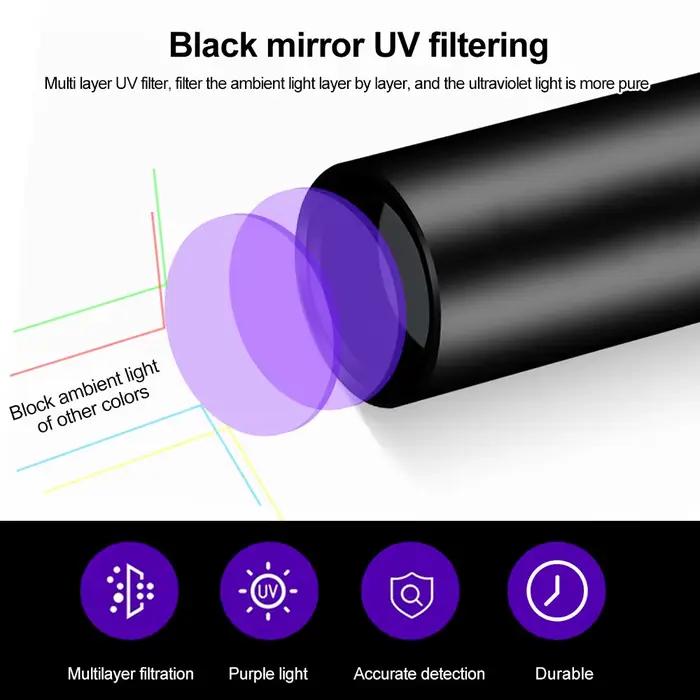 Lampe de poche ultraviolette Rechargeable par USB 365nm, lampe de détection de champignons en mousse