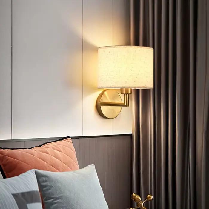 Applique murale moderne E27 avec lumière de lecture 3W, en tissu doré et spot réglable pour chambre 