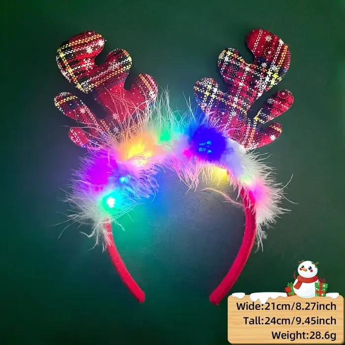 Cerceau de cheveux en peluche brillant à LED pour enfants, bande de sauna de Noël, bande de cheveux 