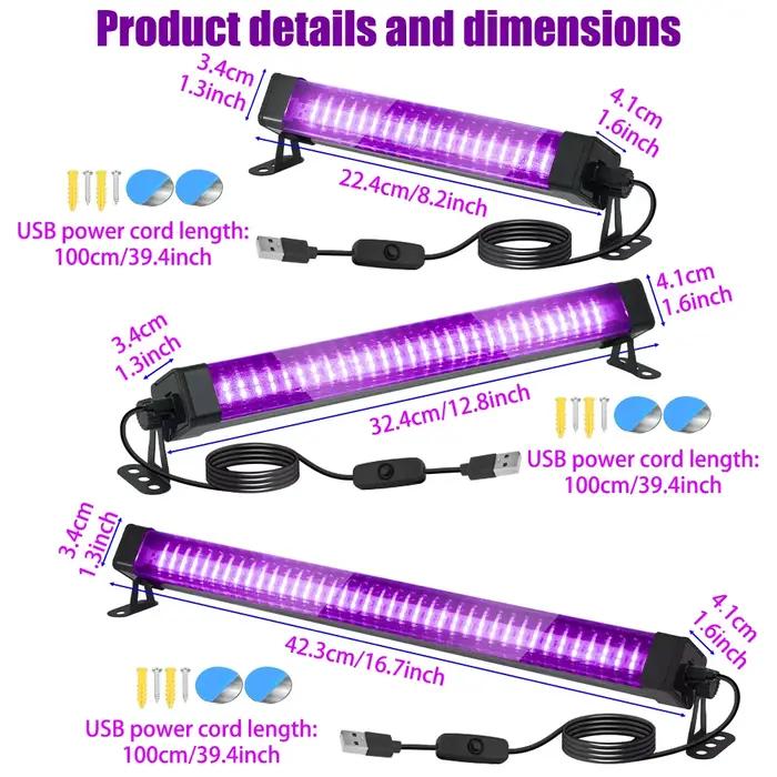 Tube lumineux noir LED 40/60/80 - avec interrupteur, rotation à 360 degrés, lampe UV pour fête lumin