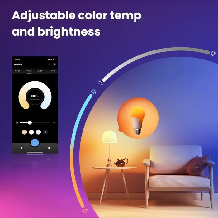 MOES Tuya Matter WiFi ampoule intelligente lumière LED à intensité variable 16 millions de couleurs 