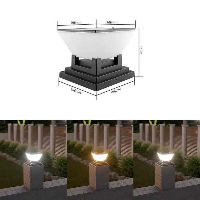 Lampe solaire noire imperméable avec capuchon de poteau, luminaire décoratif d'extérieur, idéal pour
